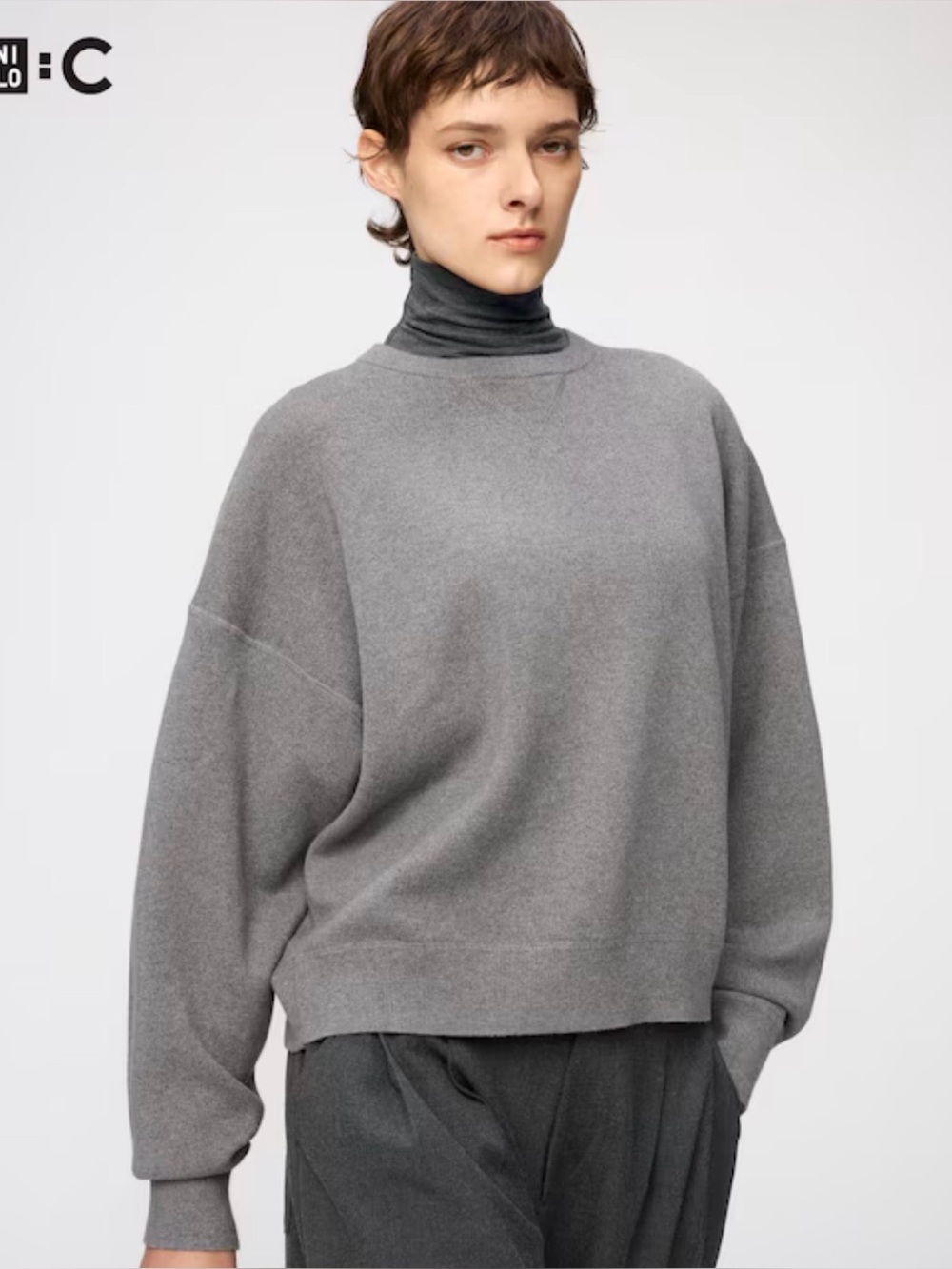 UNIQLO : C Smooth Cotton Crew Neck Sweater gray Sz L